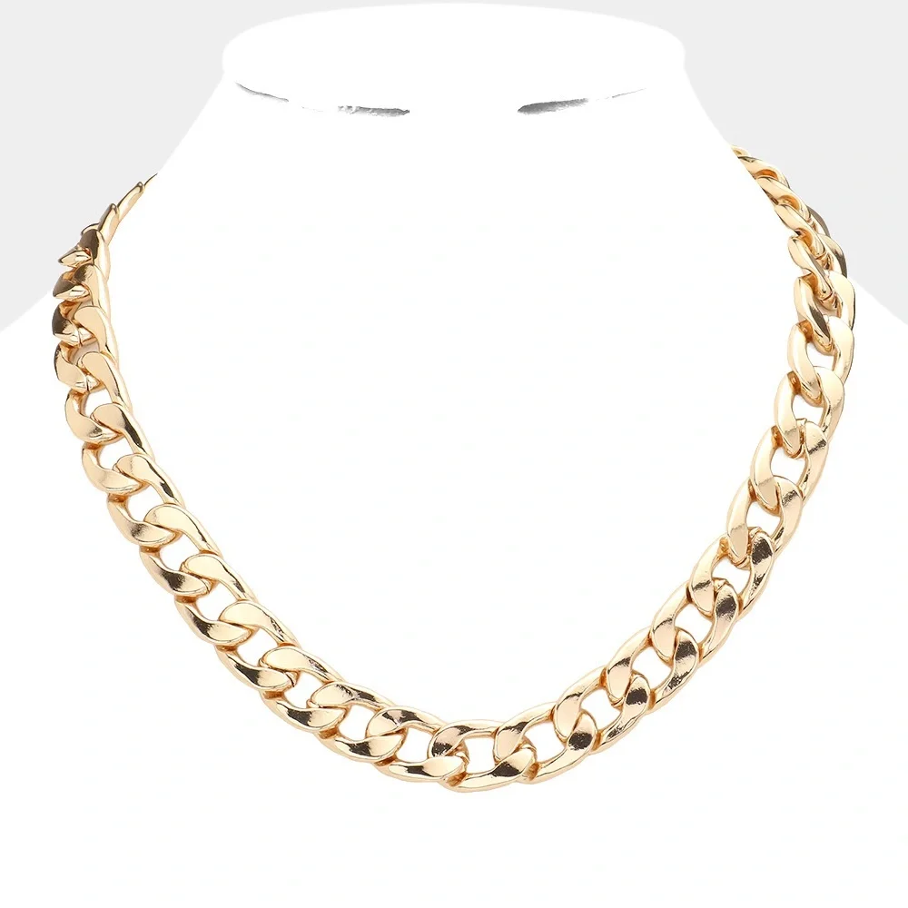 Gold Dipped Metal Chain Statement Necklace